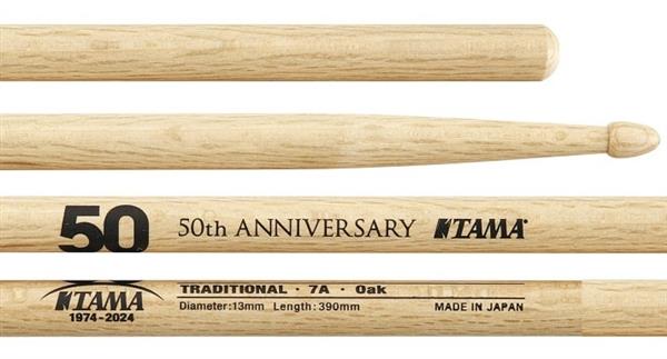 Baqueta Tama Limited 50th Anniversary Padrão 7A em Oak Japonês